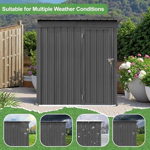 5×4Ft Outdoor Storage Shed Metal Storage Shed, Weatherproof Heavy Duty Tool Shed for Backyard & Garden Equipment, Gray