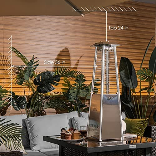 Patio Outdoor Heaters, 9500 BUT Pyramid Propane Patio Heater, 35" Tall Glass Tube Flame Heater for Party, Backyard, Garden, Decoration