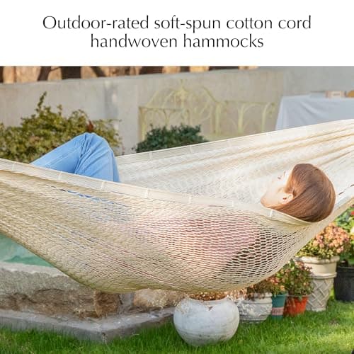 PNAEUT Mayan Hammock, Handwoven XL Thick Soft Rope Hammocks for Outdoor Indoor, Max 600 lbs Capacity, Tree Straps & Carabiners Included (Nature)