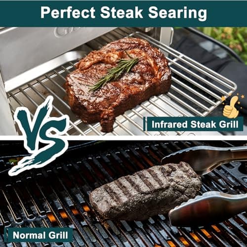 GASPRO Multi-Tasking Propane Infrared Steak Grill, XL Steakhouse & Cast-Iron Griddle 2-in-1 Outdoor Cooking Master, 125 in² Extra Large Cooking Area, Dustproof Foldable Panel