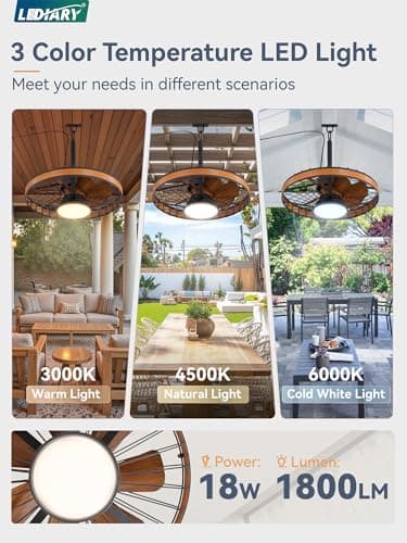 LEDIARY Outdoor Ceiling Fans with Lights, IP65 Waterproof Gazebo Fan with Hanging Hook,6 Speeds, 3CCT, 20 Inch Wet Rated Plug in Ceiling Fan for Patios,Porch, Pergola,Canopy