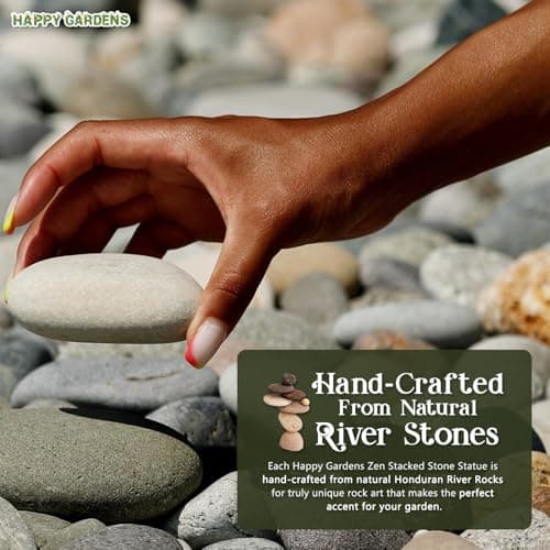Happy Gardens Zen Stacked Rocks Sculpture | Cairn Statue Balancing Rock Stone Decor for Japanese Garden | Stacking Pebbles