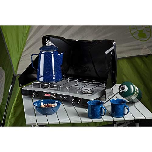 Coleman Triton 2-Burner Propane Stove, Portable Camping Cooktop with 2 Adjustable Burners & Wind Guards, 22,000 BTUs of Power