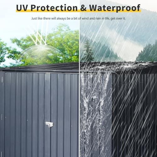 Ball & Cast 6x6 FT Outdoor Bicycle Storage Shed Galvanized Metal Garden Tool House with 4 Bike Tracks & Lock Doors,Waterproof Cabinet W/Slanted Roof Design and Air Vent,Black