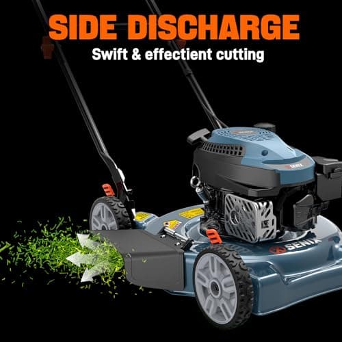 Senix 144 cc Gas Lawn Mower, 20 inch 2-in-1 Push Mower with Mulching and Side Discharge, 4-Cycle Engine, 5 Position Cutting Height Adjustment for Lawn, Yard and Garden (LSPG-L5)