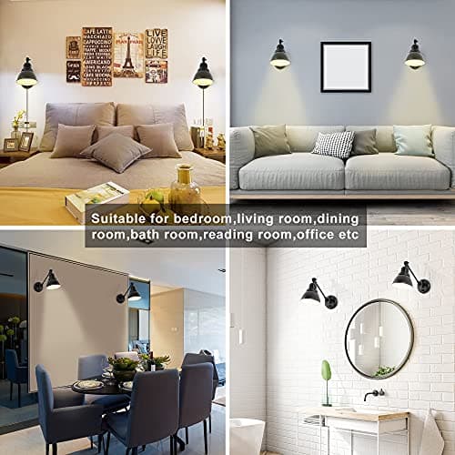 Plug in Wall Sconces, Wall Sconce Lighting with Dimmable On Off Switch, Swing Arm Wall Lamp, Black Metal Industrial Wall Light Fixtures, Safety E26 Base, 6FT Plug in Cord