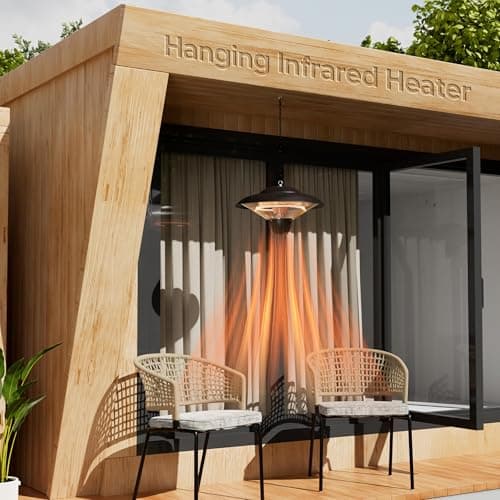 Outdoor Patio Heater, 1500W Electric Hanging Ceiling Mounted Heater for Balcony, Infrared Heater for Courtyard, Garage, Overheat Tip-Over Protection, Waterproof, Adjustable Height, Black