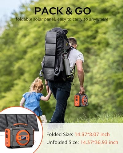 Solar Powered Generator 300W Rated, Portable Sola Generator Power Station with Solar Panels 40W Included, 220Wh Sola Power Bank with AC Outlet 110V Pure Sine Wave for Home Use Camping Outdoor