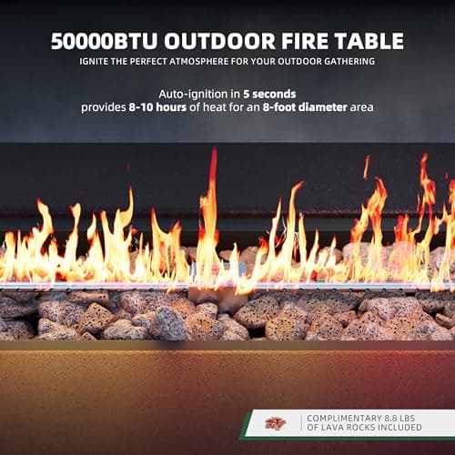 UPHA 42-inch Outdoor Propane Gas Fire Pit Table 50000 BTU Iron Rectangle FirePit for Outside Patio with Tank Hidden Table, Removable Lid, Lava Rocks, Rain Cover, Brown