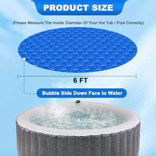 Hot Tub Spa Solar Bubble Cover Blanket for Round Inflatable Hot Tub Spa Pool Thermal Insulation Floating Bubble Wrap Covers (6 Ft)