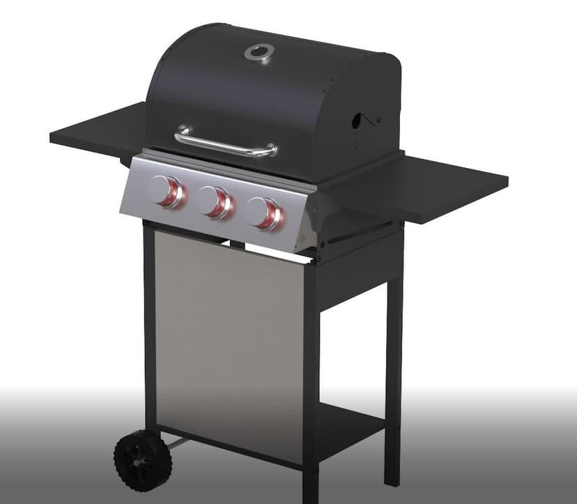 GasOne GP-1030S One 3 Burner Stainless Steel– Outdoor Cabinet Style with Wheels-High-Temperature Paint Coating Gas BBQ Grill – Elegant and Luxurious Design, Black