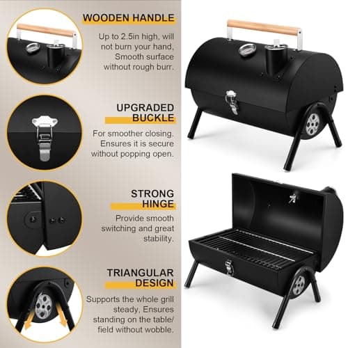 Joyfair Portable Charcoal Grill Set, Small Tabletop Barbecue Grill with Accessories Tools for Outdoor Camping BBQ Grilling Backyard Party Cooking, Heavy Duty & Innovative Design, Thermometer & Chimney