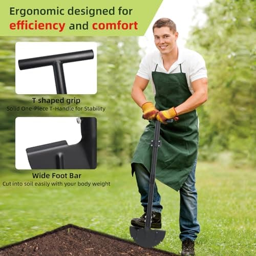 Half Moon Edger Lawn Tool - Heavy Duty Saw Tooth Manual Edgers with Sharp Blade & Wide Footplate, 38"-49" Adjustable T-Grip Handle for Landscaping, Sidewalks, Yard,Grass,Flower Bed & Garden Edging