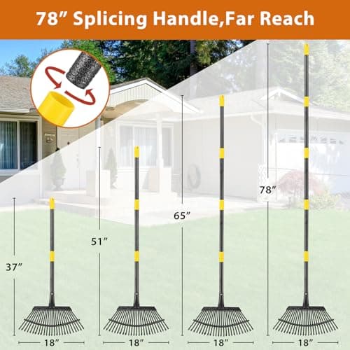 Rake,65 Inch Garden Leaf Rake Set, Wide Heavy Duty Leaves Raking Tools with 25 Metal Tines, 32 Gallon Leaf Bags and Scoops, Yard Garden Thatching Rakes for Lawn Flower Bed Grass Mulch Shrub