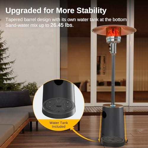 EAST OAK 50,000 BTU Patio Heater with Sand Box, Table Design, Double-Layer Stainless Steel Burner, Wheels, Triple Protection System, Outdoor Heater for Home and Residential, Polar Night