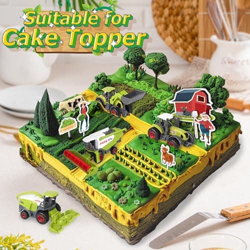 Oriate Kids Farm Toys Realistic Tractor Vehicle Playset, Diecast Car Set Educational Mini Farm Animals with Flatbed Trailer, Birthday Gift for Children 3 Year Old