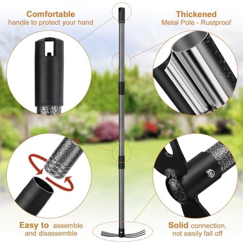 Garden Hoe Tool, 2-in-1 Heavy Duty Dual-Head Weeding Tool, 45" Adjustable Long Handle Cultivator for Weeding, Tilling, Lawn Yard Flower Bed Gardening Tool