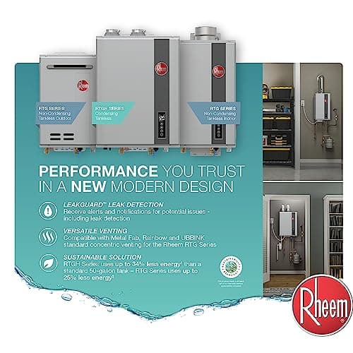 Rheem RTG-84XLN-3 High Efficiency Non-Condensing Outdoor Tankless Natural Gas Water Heater, 8.4 GPM