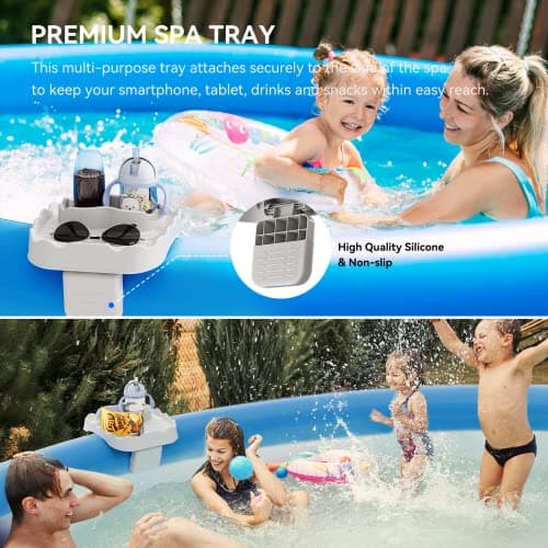 Anivia Hot Tub Table Tray, Hot Tub Accessories for Intex PureSpa, Nonslip Caddy Holds 2 Drinks, Keep Snacks-Drinks Handy and Dry, Fits Outdoor Inflatable Spa/Pool/Hot Tub Wall (Beige)