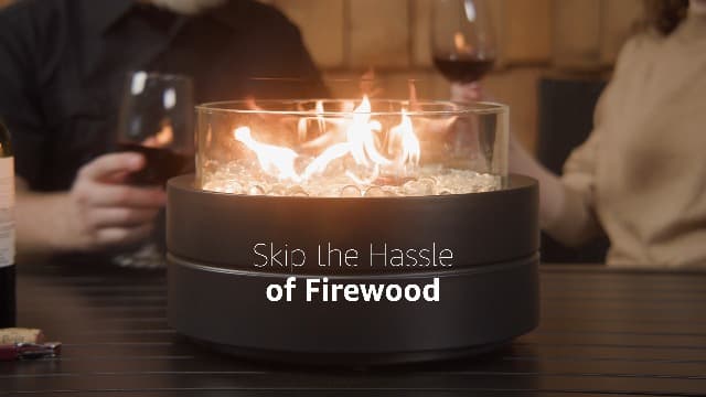 Amazon Basics 14 in 9,000 BTU Round Tabletop Propane Gas Fire Pit, Brown