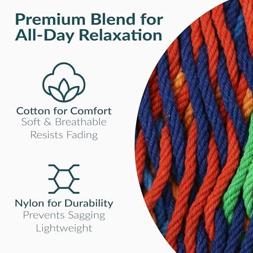 Sunnydaze Handwoven XXL Thick Cord Mayan Double Hammock for Outside - 625-Pound Capacity Heavy-Duty Outdoor Hammock - Multicolor