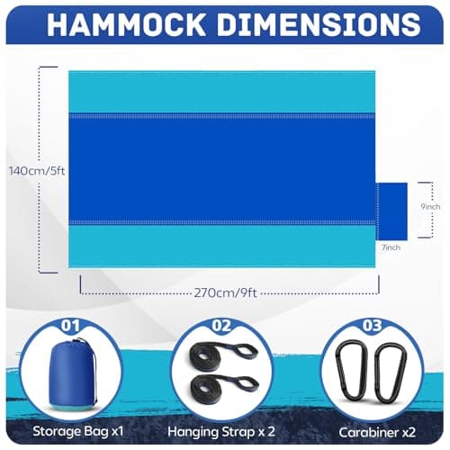 Camping Hammock Lightweight, Portable Hammocks Parachute Hammock with Two Tree Straps, Single or Double Travel Swing Nylon Camp Hammocks, Outdoor Essentials for Beach Backpacking Hiking, Blue