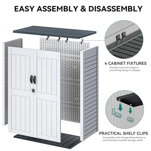 YITAHOME 59 cuft Outdoor Vertical Storage Shed, Tall Storage Shed Outdoor w/o Shelf, Outdoor Waterproof Storage Cabinet for Garage, Pool Storage, Garden Shed Outdoor Storage, Light Gray