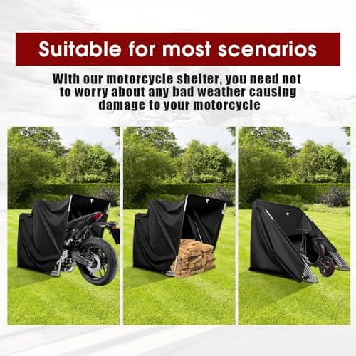 Heavy Duty Motorcycle Shelter Storage Sheds Motorcycle Garage, 136"x54" x75" Motorcycle Cover Waterproof Outdoor Motorcycle Tent with Lock