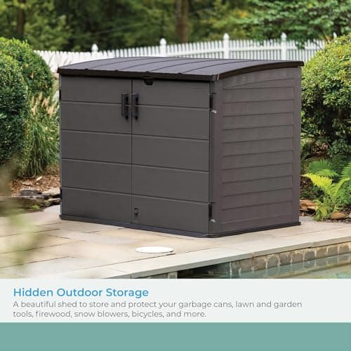 Suncast Stow-Away Horizontal Storage Shed for Yard Storage, All-Weather Outdoor Storage Shed with 2 Lockable Doors, 70.5" W x 44.25" D x 52" H, Peppercorn, Made in The USA