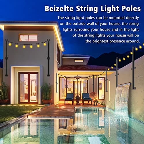 2 Pack 5 Ft Hangingfor String Light Poles with Fixing Clips and Suspended Base,Freestanding Outdoor Light Poles for Deck Bistro