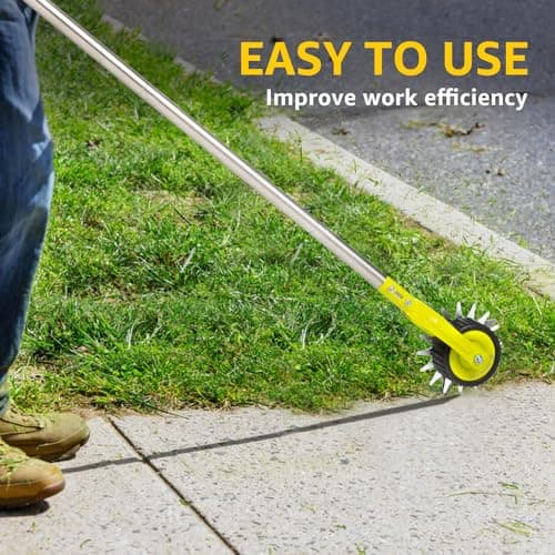 58-Inch Manual Lawn Edger, Wheel Rotary Edger with Adjustable 4-Section Stainless Steel Handle & Cushion Grip, Rust-Resistant for Sidewalk, Driveway, Garden, Landscaping