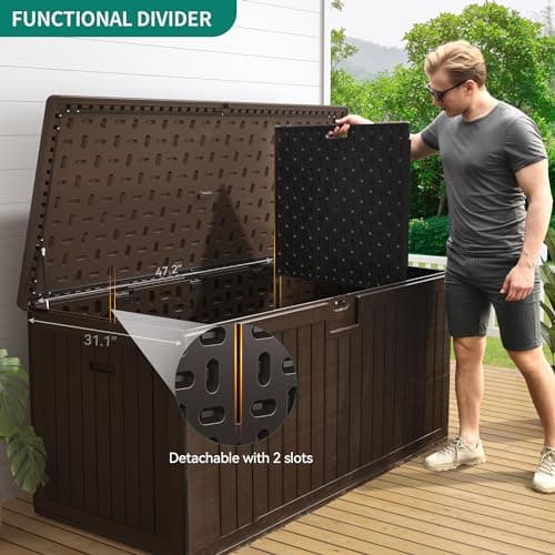 YITAHOME 230 Gallon Double-Wall Deck Box with Divider & Side Handles, Outdoor Large Storage for Patio Furniture Cushions, Garden Pool Accessories, Water Resistant & Lockable
