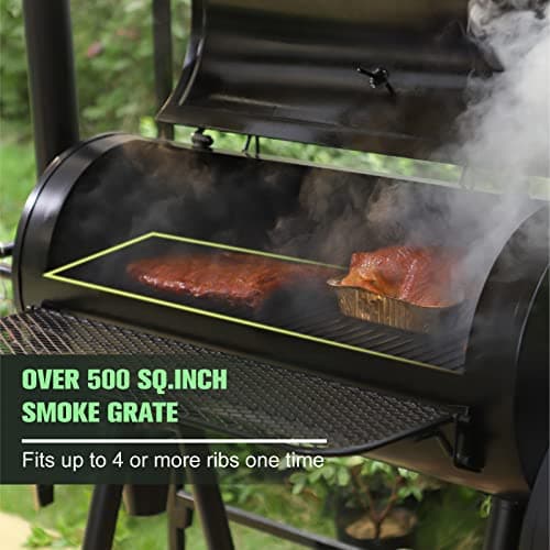 MFSTUDIO Heavy Duty Charcoal Wood Offset Outdoor Smoker Grill, Extra Large Charcoal Grill with Smoker Combo for BBQ Grilling, 941 SQ.IN.