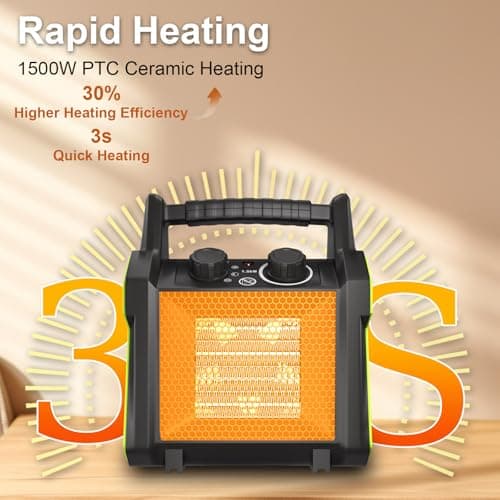 Gardtech Outdoor Heater for Patio, Electric Space heater with Overheat Protection, 1500W Fast Heat PTC Ceramic Portable Garage Heater for Workshop, Greenhouse