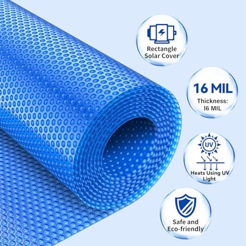 BigXwell Solar Pool Cover, Blue 16-mil 12 x 24 Foot Rectangle Solar Blanket for In-Ground Pools, 1600 Series Heavy-Duty Insulating Pool Heater Covers for Swimmer