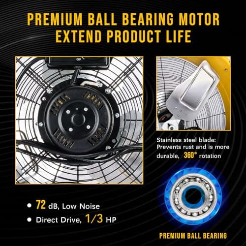 Tornado - 24 Inch High Velocity Heavy Duty Tilt Metal Drum Fan Yellow Commercial, Industrial Use 3 Speed 8540 CFM 1/3 HP 8 FT Cord UL Safety Listed (YELLOW)