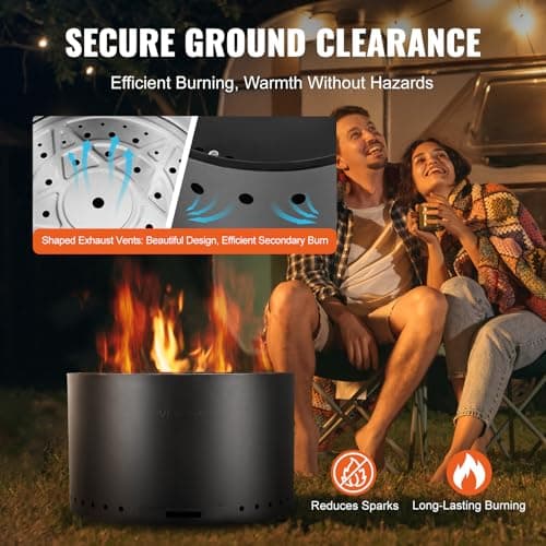 VEVOR 28 inch Smokeless Fire Pit Stove Bonfire, Wood Burning Fireplaces with Removable Ash Pan, SUS430 Stainless Steel Inner Portable Outdoor Firepit,for Outdoor Patio Camping High 17 inch