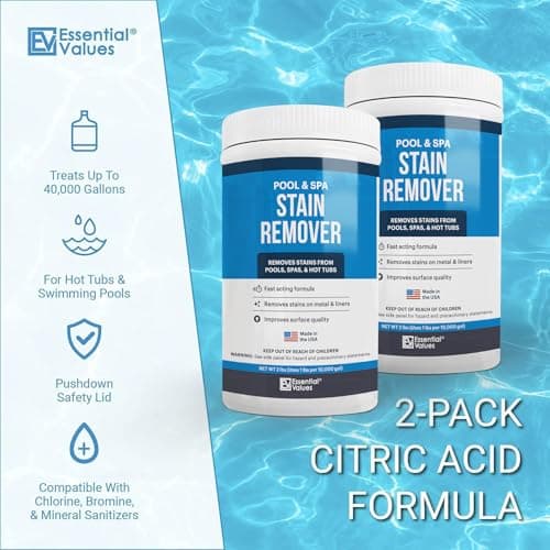 Essential Values Swimming Pool & Spa Stain Remover (2 LBS) - Compatible with Vinyl Liners, Fiberglass & Metals - Effective Formula Removes Rust & Tough Stains