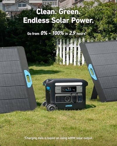 Anker SOLIX F2000 Solar Generator, 2048Wh Portable Power Station with LiFePO4 Batteries and 2× 400W Solar Panel, GaNPrime Technology, 4 AC Outlets Up to 2400W for Home, Power Outages, Camping, and RVs