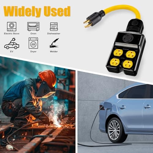 NEMA L14-30P to 4X 5-20R/5-15R&L14-30R Generator Adapter Extension Cord, 4 Prong 30 Amp to 110V,Twist Locking to 15 Amp/20 Amp Household Outlet, 125/250V 7500 Watts, ETL Listed (1.5FT)
