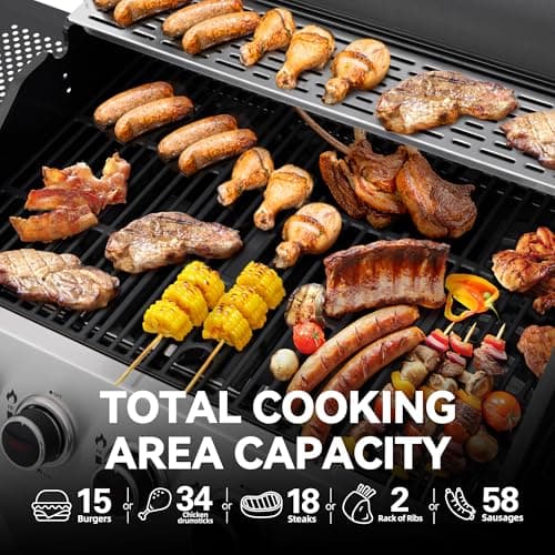 Royal Gourmet SG5002 5-Burner Propane Gas Grill with Sear Burner & Side Burner, Stainless Steel Cabinet Style Gas Grill with 61,000 BTUs Output for Outdoor Patio Garden Backyard Cooking, Silver