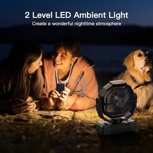 FRIZCOL 3-in-1 Camping Fan - Portable Fans Rechargeable - 24000mAh 9-Inch Battery Powered Fan(140Hrs) with Light & Remote for Indoor, Outdoor, Tent, Travel, BBQ, Fishing, Jobsite - Green