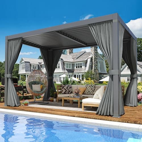 Pergola 10x12 Ft Louvered Pergola Aluminum Outdoor Pergolas W/Adjustable Roof, Waterproof Curtains and Nets Outdoor Gazebo for Deck,Patio,Backyard and Garden