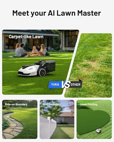 YUKA 2000 Robot Lawn Mower with Sweeper Kit, Ultrasense AI Vision & RTK Antenna, Auto Mapping & App Control,45% Slope Capability,Wireless Perimeter,Dual Cutting Discs, Up to 20 Mowing Zones