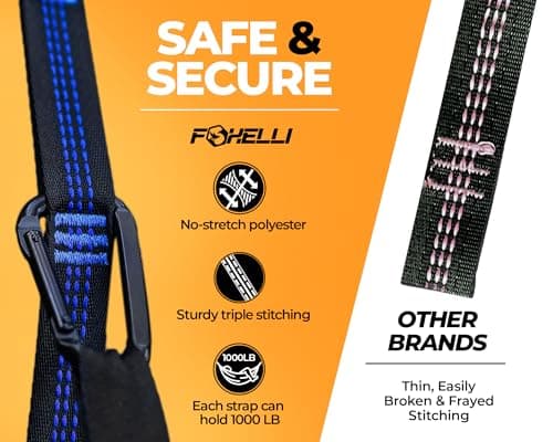 Foxelli XL Hammock Straps - Extra Long 20FT Heavy Duty No-Stretch Suspension System, 40+2 Loops, 2000 LBS Capacity, for Indoor/Outdoor Use – Set of 2 Straps & Carry Bag