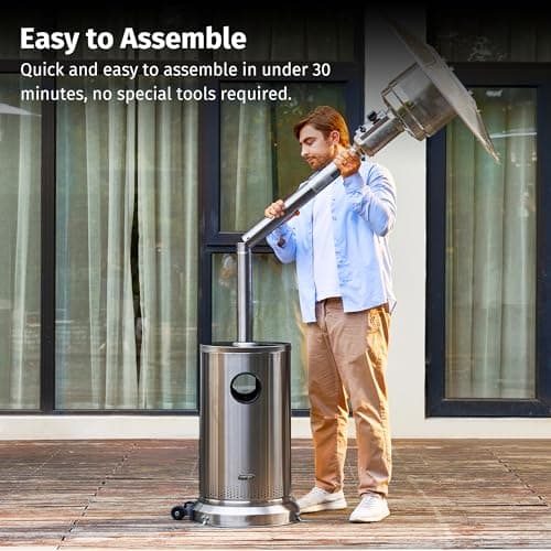EAST OAK Anti-rust 50,000 BTU Patio Heater for Outdoor Use With Double-Layer Stainless Steel Burner, Round Table Design and Wheels, Outdoor Patio Heater for Home and Commercial, Stainless Steel