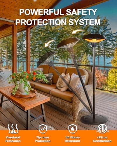 Star Patio Electric Outdoor Heater, Freestanding Patio Heater, Infrared Heater, Hammered Bronze Finished, Tip-Over Protection, Adjustable Height and Silent Heating Heater, ZHQ1566-C-SN12024