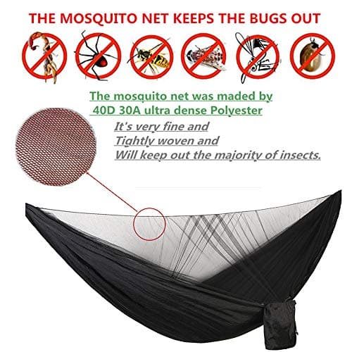 Camping Hammock with Rain Fly Tarp Mosquito Net Heavy Duty Tree Straps Portable Double Parachute Hammocks Tent Waterproof Rainfly Set Black