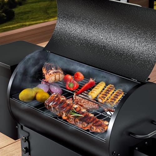 KingChii Portable Electric Wood Pellet Grill & Smoker with Foldable Legs, 456 SQ.IN Grill Capacity, with PID Temperature Control (180-425°F) for Backyard Camping Bake and Roast, Black with Cover