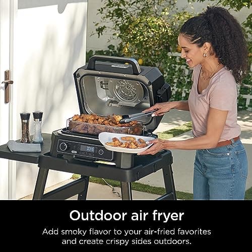 Ninja, Woodfire Pro XL Outdoor Grill & Smoker, Thermometer, 4-in-1 Master Grill, BBQ Smoker, Outdoor Air Fryer, Bake, Portable, Electric Grill, Dark Grey, OG850